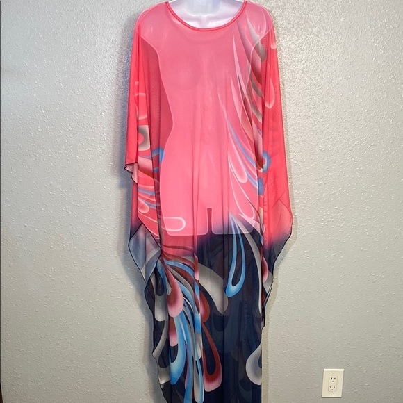 Elegant Pink and Blue Women's Swim Cover-Up - Picture 6 of 7